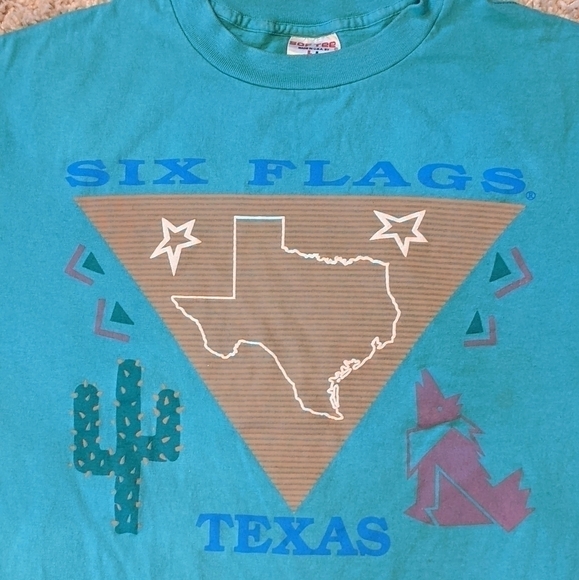 VINTAGE 90s Six Flags Texas Single Stitch X-Large T-shirt - Picture 3 of 4